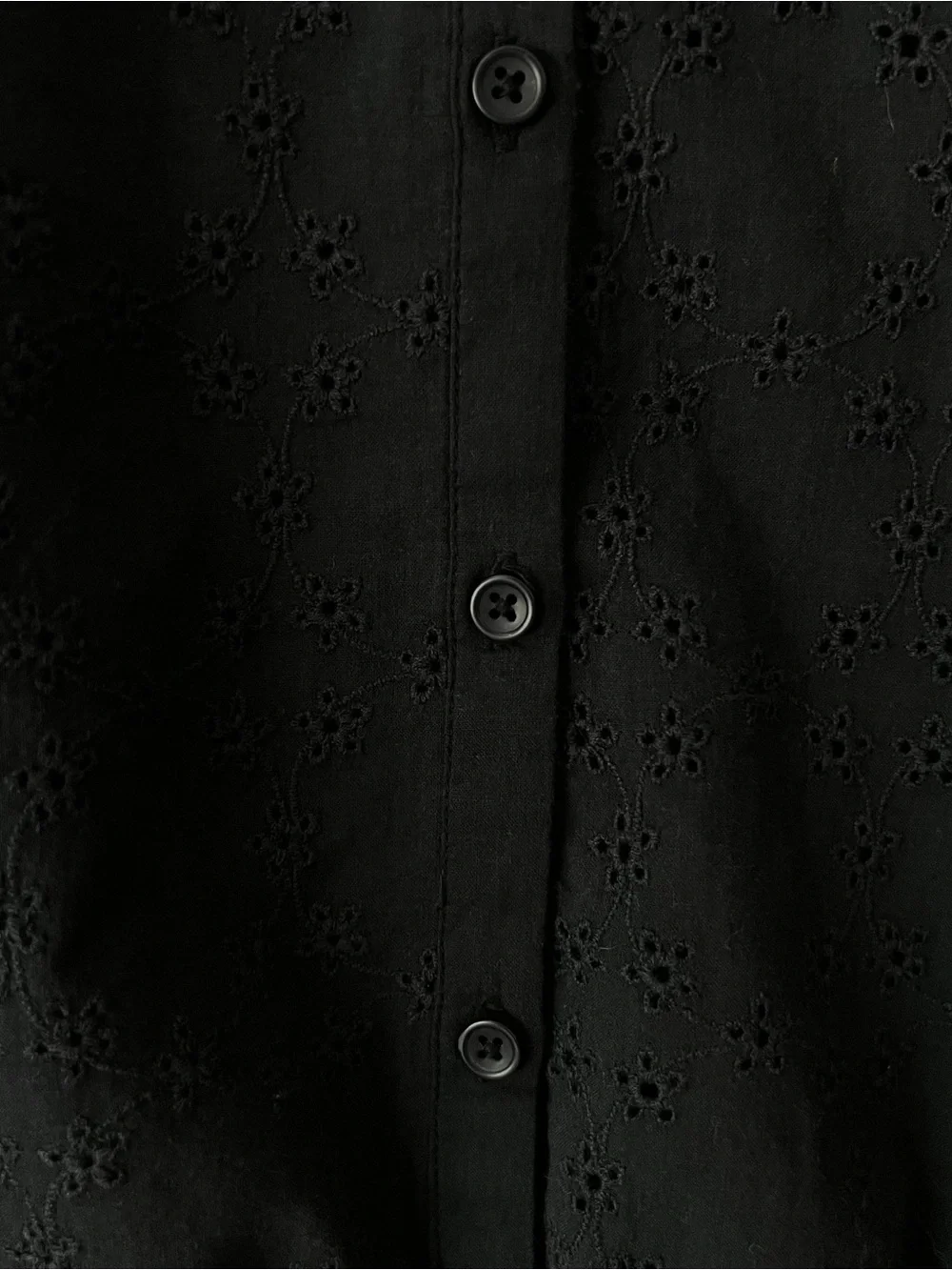Free People Black Eyelet Button-Down Blouse